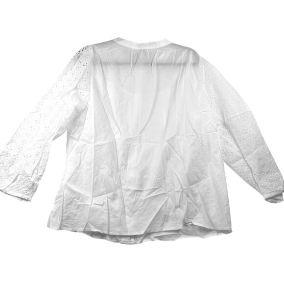J.Crew Womens Mixed‑Media Eyelet Blouse XL White Flowy Button-Up Cottagecore - Picture 6 of 10